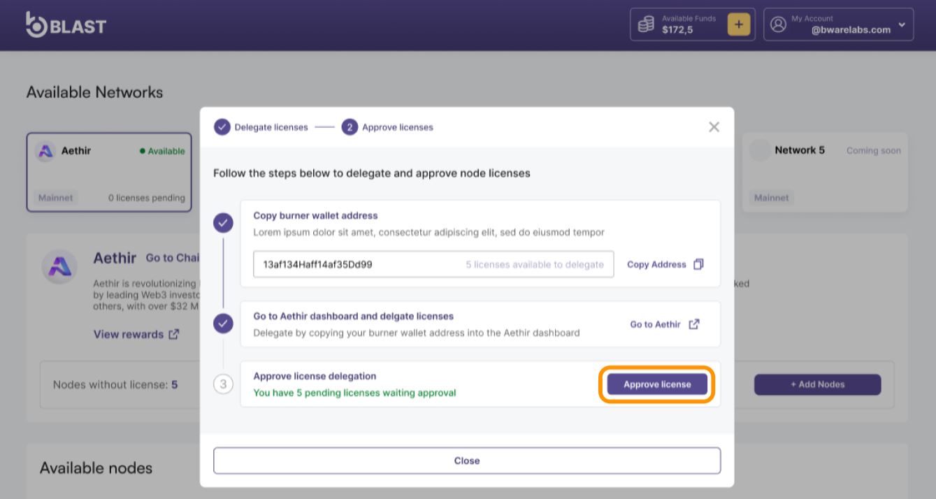 Delegate License modal