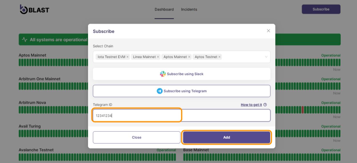 Telegram modal